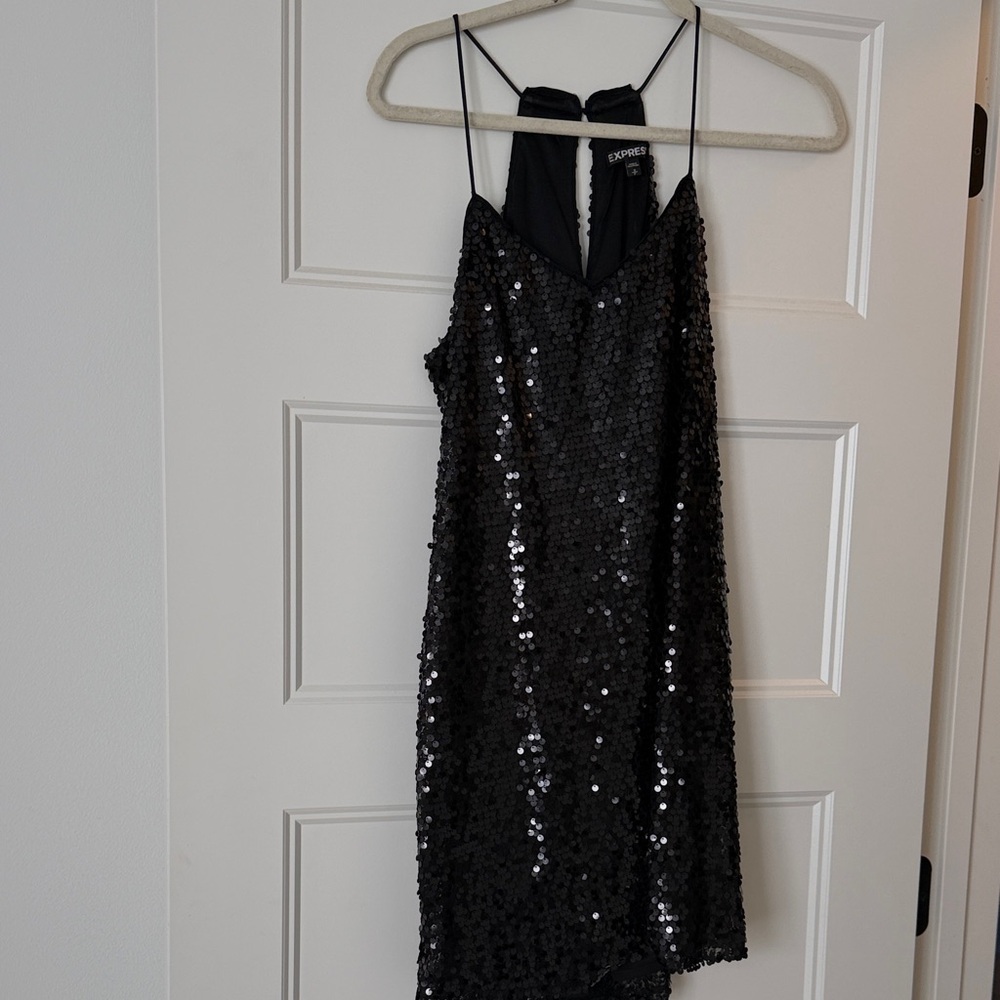 Express Sparkling Black Backless Dress